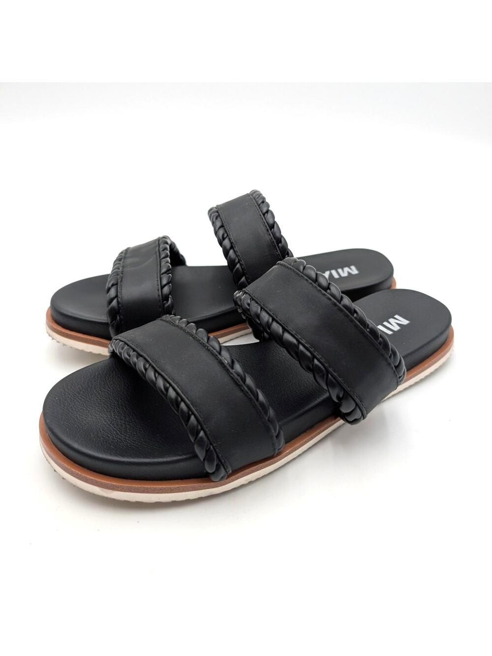 MIA Vada Two-Strap Slide Sandal Open Round Toe Women's Black Size US7.5M EU38